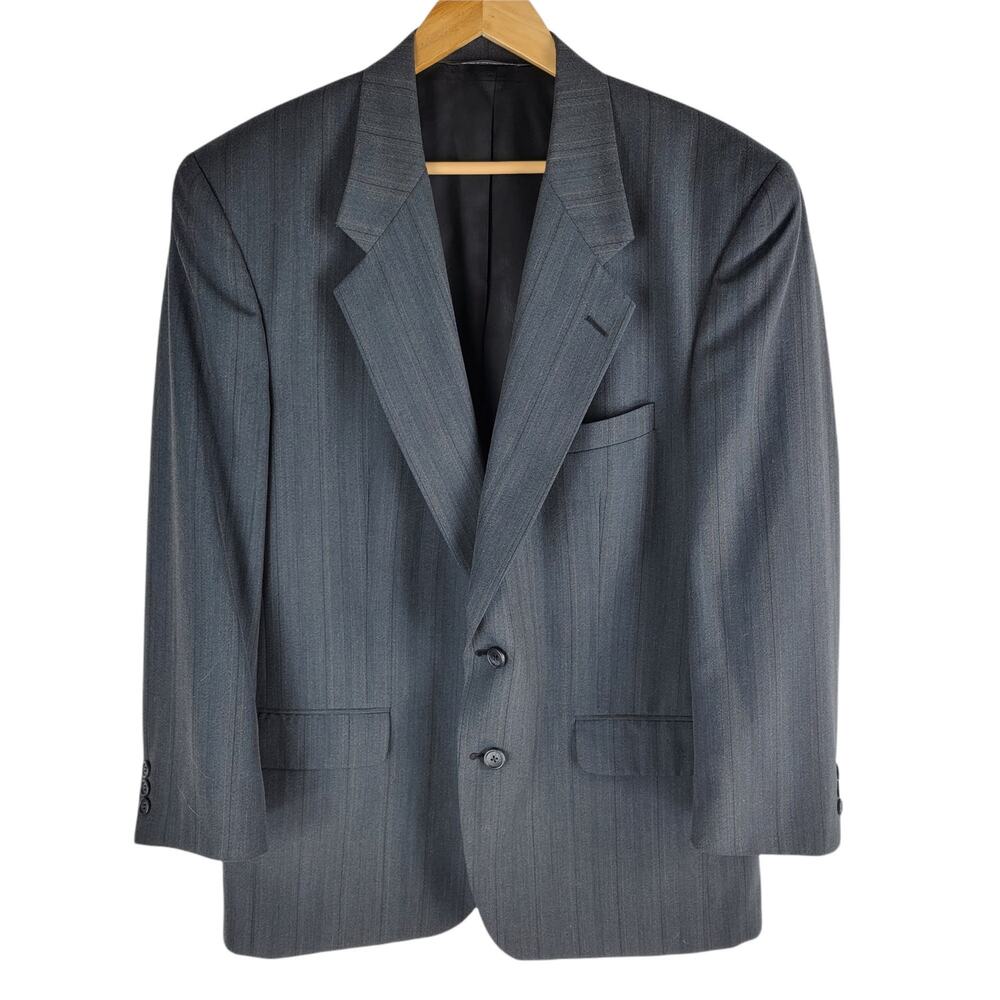 Vintage Christian Dior Wool Blazer Pin Stripe Gray Lined Size 44R